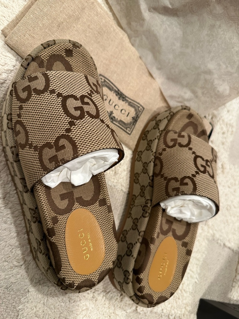 Gucci Camel Ebony GG Canvas Slide Sandals - Picture 4 of 7